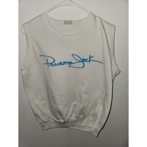 Vintage 80s Panama Jack White Sweater Vest Sleeveless Sweatshirt Large Beach